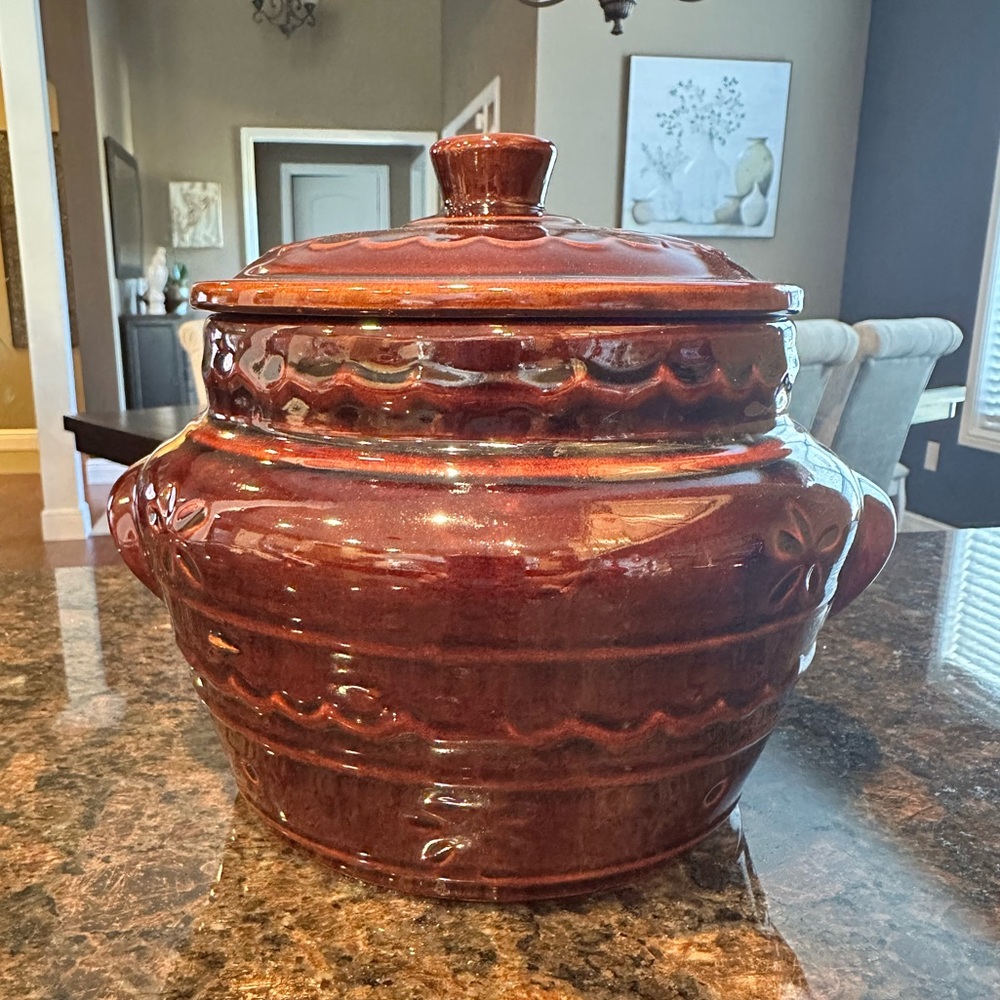 Marcrest Daisy Dot Large Brown Ceramic Lidded Pot